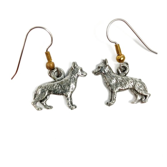 Mirrored Pair of German Shepherd Charm Earrings w silver tone Fishhook backs - Picture 1 of 4